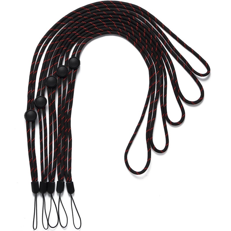 YOUOWO Adjustable Neck Woven Circular Lanyard For Keys id Badges Holders,Black with Red Pattern Lanyards For Office Pen Cell Phones USB Sticks Whistles Ipod (5 Pack Black) - Image 1